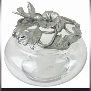 Etain Zinn Pewter Hummingbird Potpourri Bowl Glass.